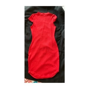 Red ribbed bodycon dress